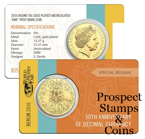 Australian Coins Australian Decimal Coins 1966 21 16 Fifty Cent Decimal Currency 50th Anniversary Gold Plated 50c Uncirculated Australian Decimal Coin World Money Fair Berlin Coin Show Issue