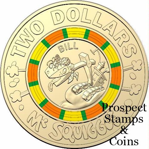 2019 $2 Mr Squiggle & Friends 'Gus' Coloured Coin:Removed from a Mint Folder 
